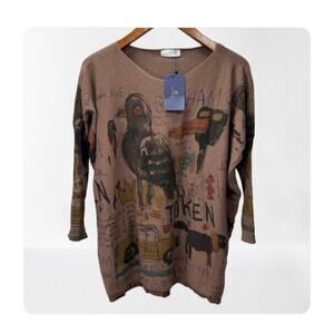 Ellazhu Women’s Sweater One Size Pop Art Tunic NEW # H308